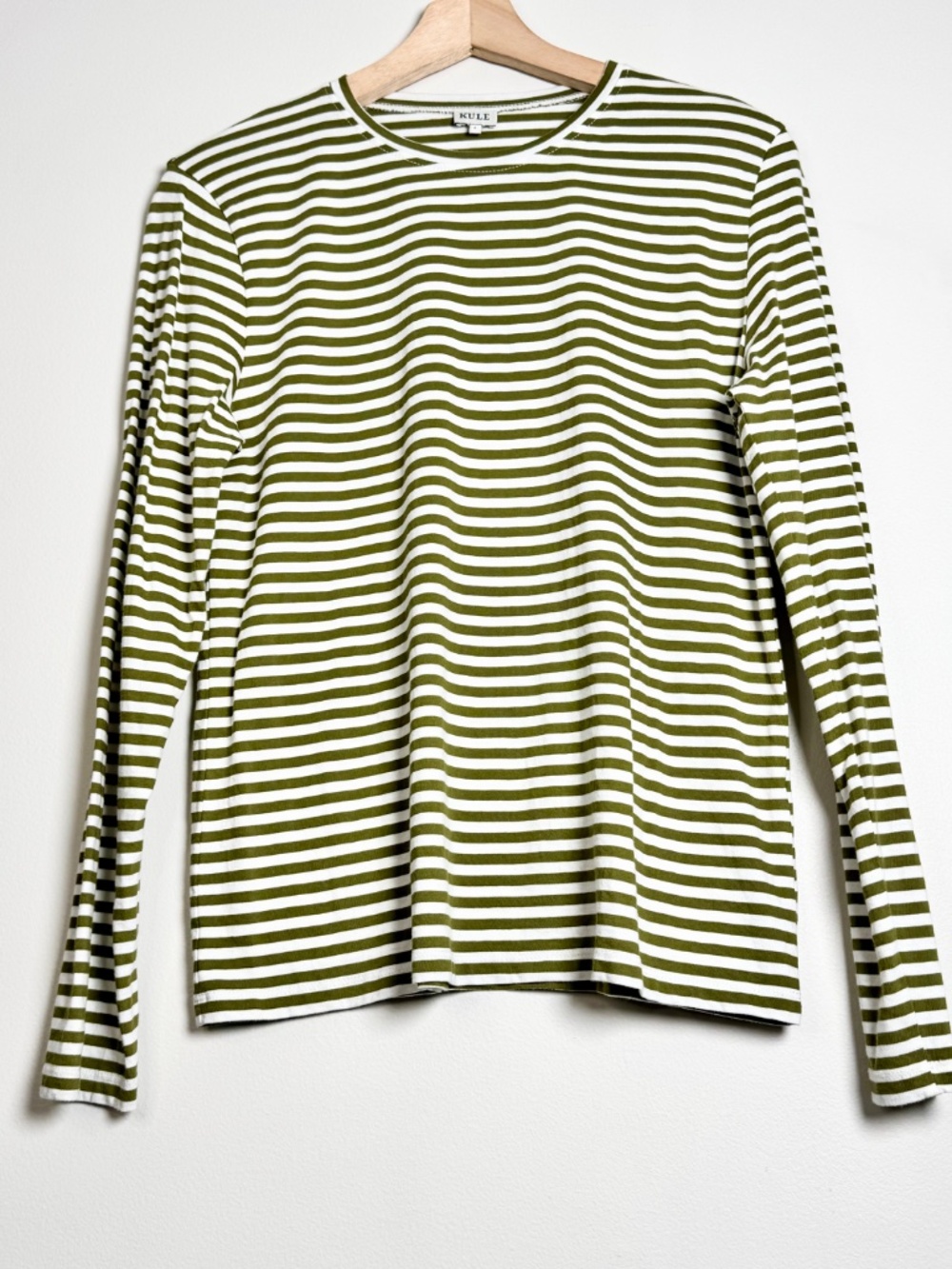 KULE The Modern Striped Long Sleeve Cotton Tee Green White Portugal Sz S - Picture 4 of 8
